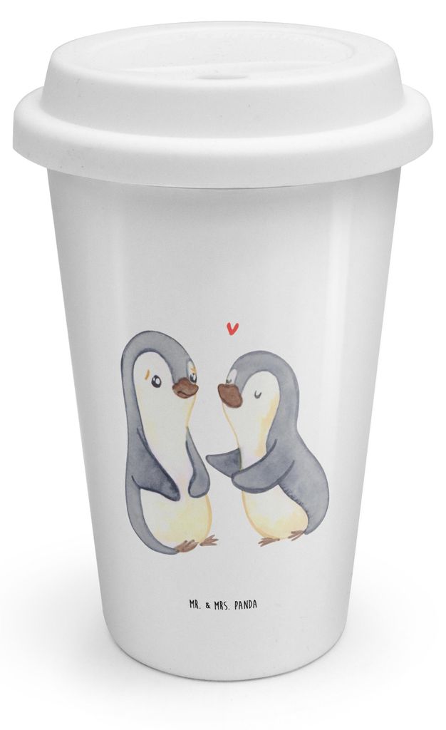 Mr. & Mrs. Panda Kaffeebecher To Go Pinguine trösten - Weiß - Geschenk, Thermobecher, Jahrestag, Hochzeitstag, für Frauen, Freundin, Freund, ToG...
