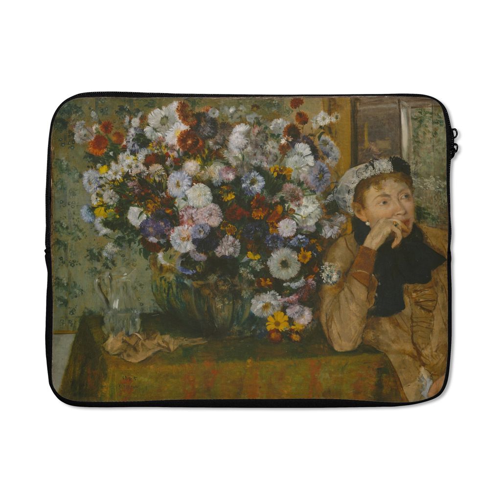 MuchoWow Laptop Hülle 17 Zoll Laptoptasche Sitzende Frau neben einer Vase mit Chrysanthemen - Gemälde von Edgar Degas - Zipper - Schutzabdeckung