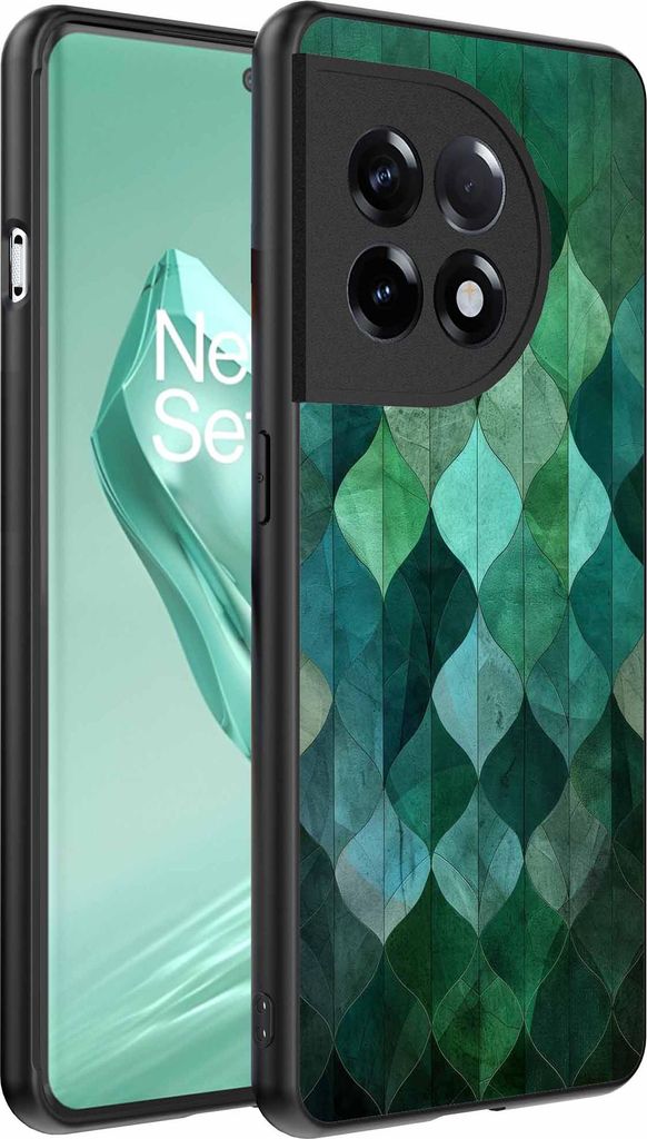 Fit für OnePlus 12R Telefon Fall mit grünen Blättern Impressum - TPU Backcover Fall grüne Blätter Design - Grün - Smartphonics