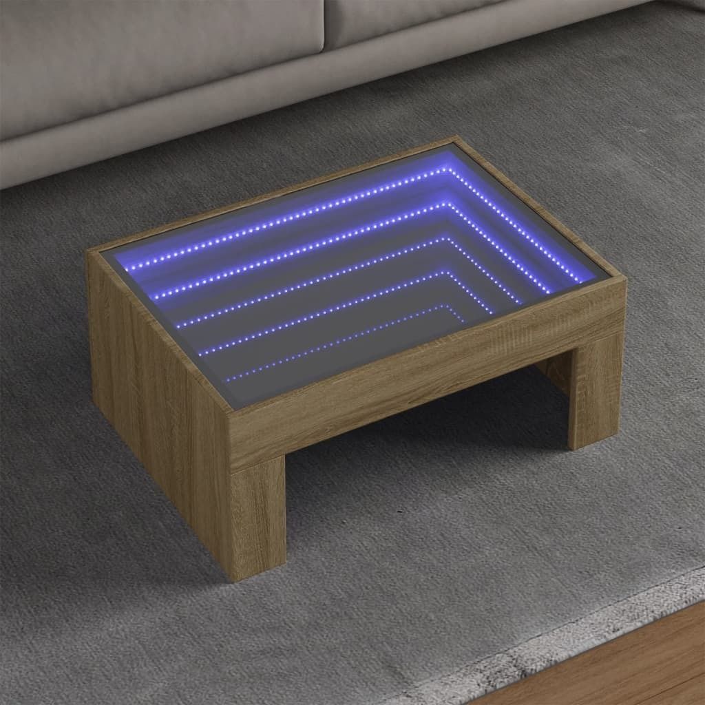 Design Couchtisch mit Infinity-LED Sonoma-Eiche 70x50x30 cm, Couchtische 2024 Neu