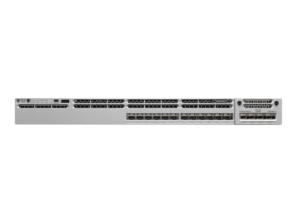 Cisco CAT3850 stackable LAN-Switch, 12 SFP Slots: - inkl. 12x1G SFP Slots, 350WAC PS, 1RU, IP Base FeatureSet - optional: DNA-Lizenz, red. AC- od. ...