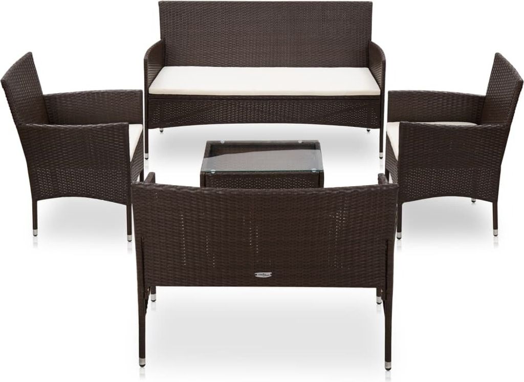 5-tlg. Garten-Lounge-Set mit Auflagen Poly Rattan Braun