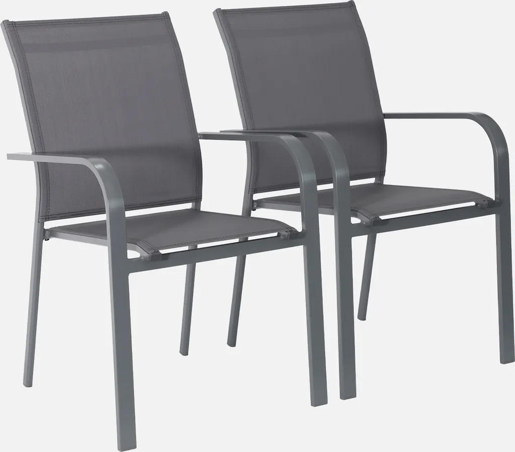 Coppia Sedie Outdoor Antracite Alluminio Textilene Design Moderno