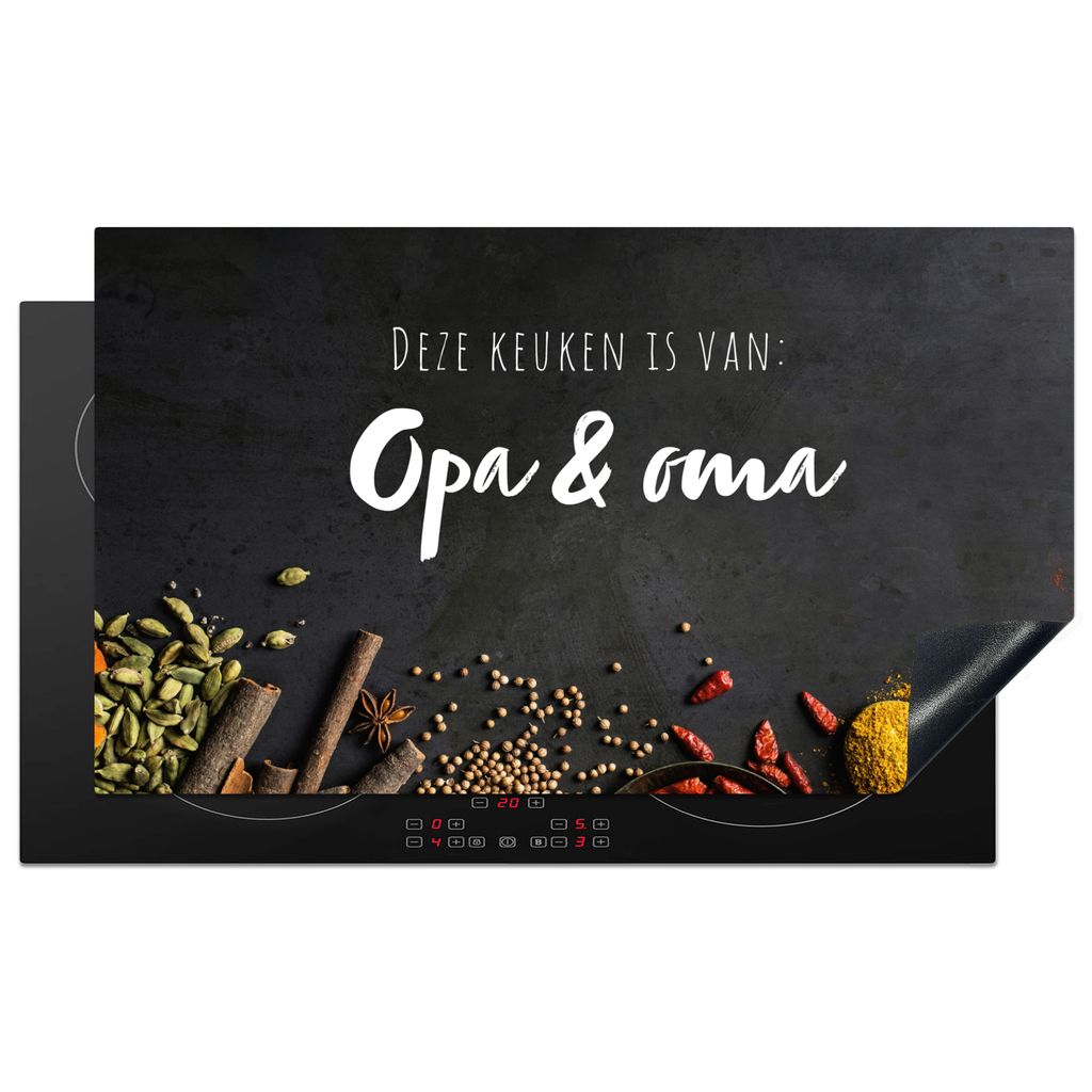 KitchenYeah Herdabdeckplatte Zitat - Diese Küche gehört den Großeltern - Gewürze - Kräuter , 89x51cm, Küche Deko, Glaskeramikkochfeld Herda...