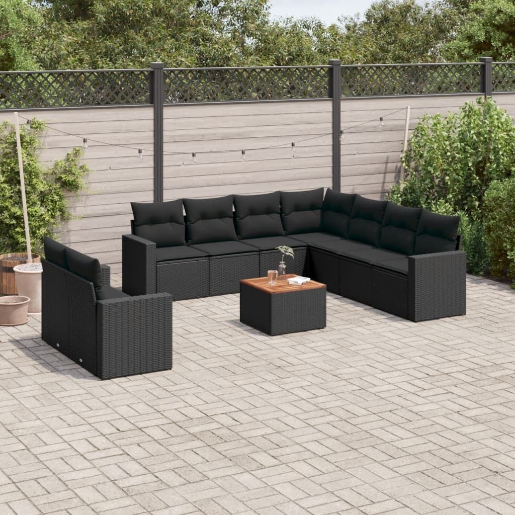 Maison Exclusive - 10-tlg. Garten-Sofagarnitur mit Kissen Schwarz Poly Rattan