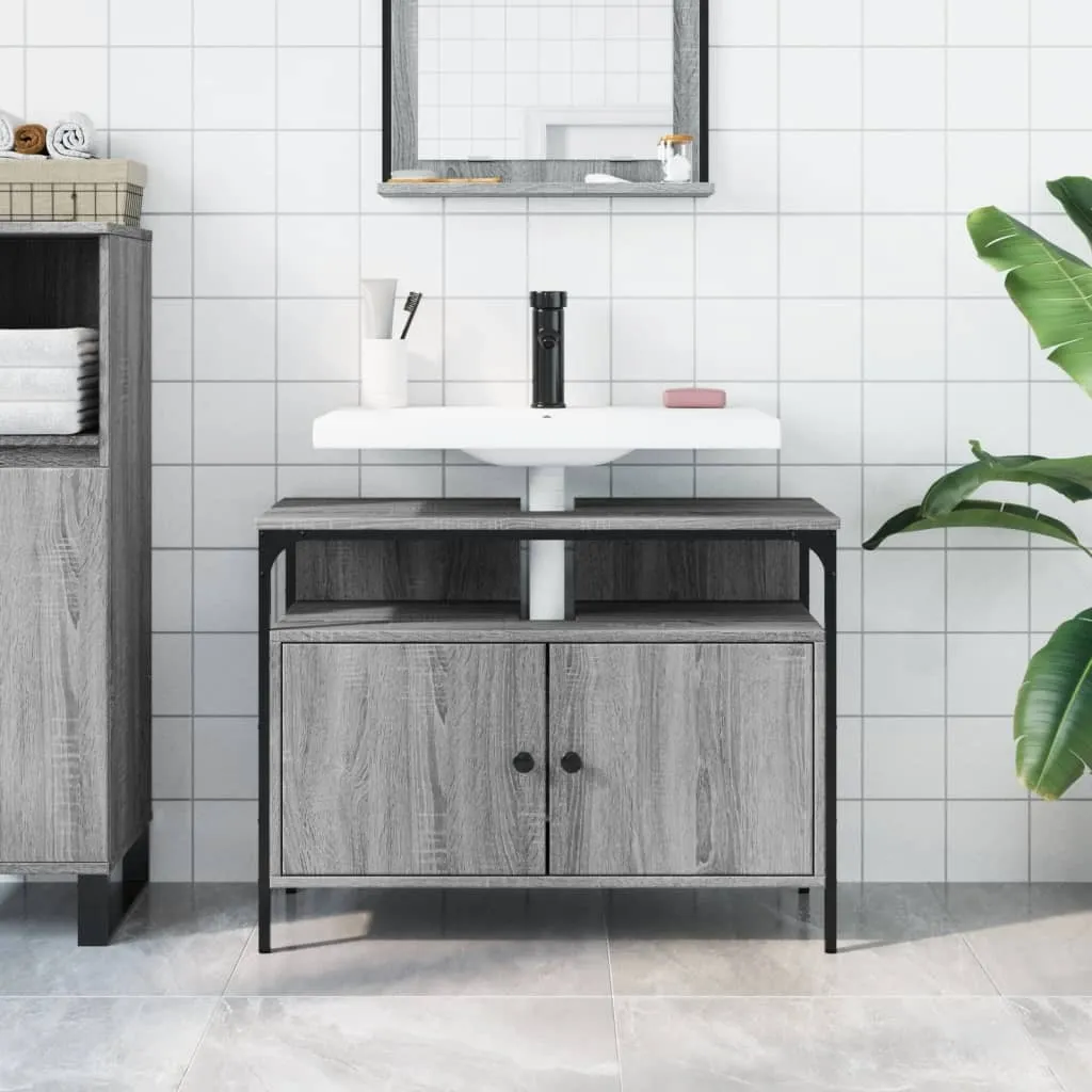 Mobile Lavabo Bagno Grigio Sonoma 80x30x60 cm SYFAX - Arredo Salvaspazio - 3