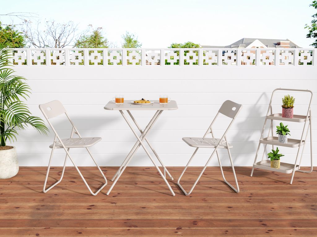 3-teiliges klappbares Bistro-Set, E-coating Outdoor Möbel, 2 Stühle & 1 Tisch, wetterfest für Indoor & Outdoor, Beige