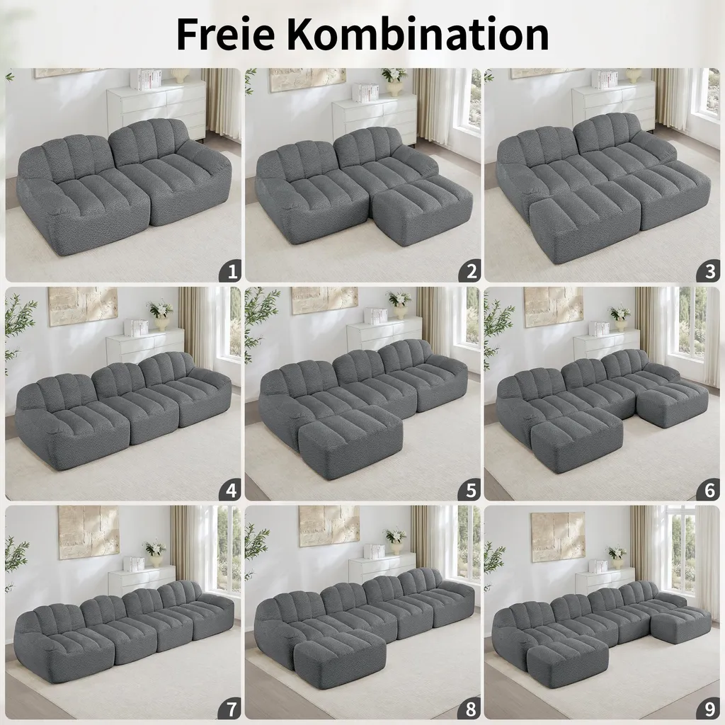 Petit canapé d'angle modulaire gris pour salon moderne, 2 places - 11
