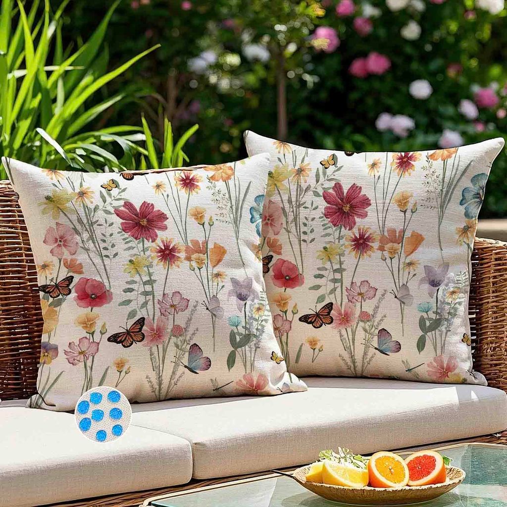 Set mit 2 Outdoor-Kissenbezügen 45x45 cm, wetterfest, farbenfrohes Blumenmuster, Frühlings-, Gartenkissen, wasserdichter Sommer, dekorative Kisse...