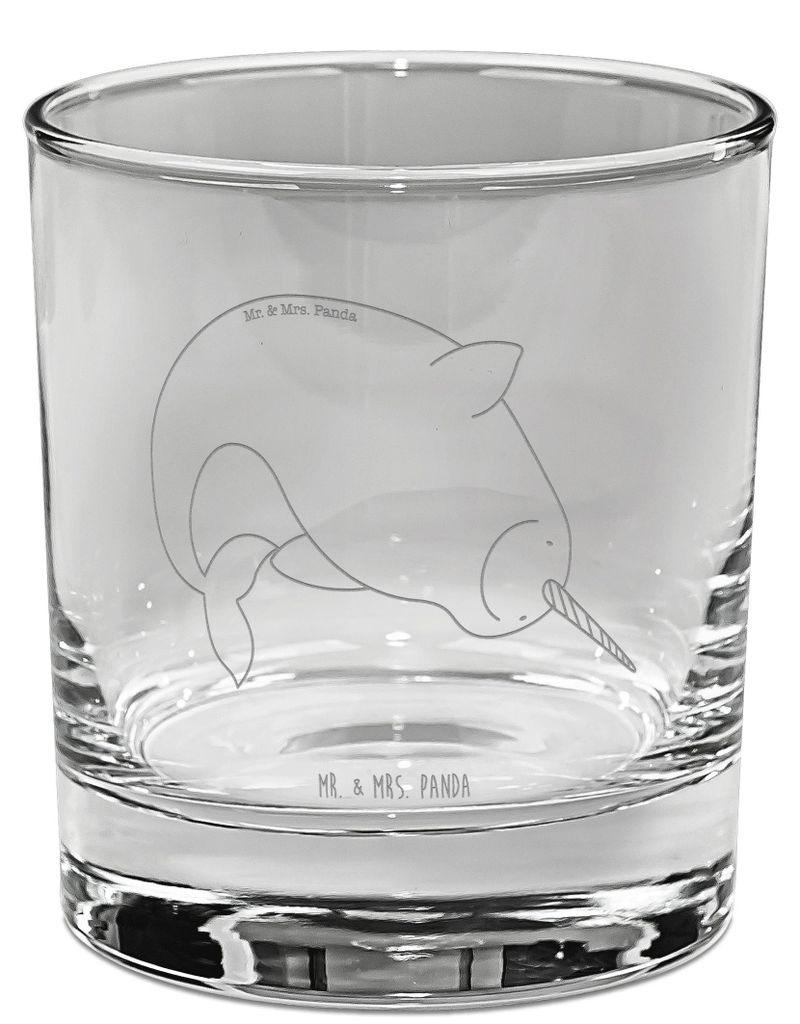Mr. & Mrs. Panda Old Fashioned Glas Narwal - Transparent - Geschenk, Whiskyglas, Whiskeyglas, Hausfrau, Tumbler, Whiskey, Gravur, Kinderzimmer, Put...