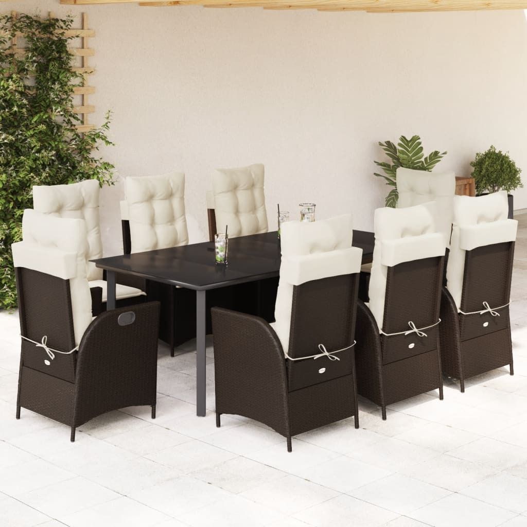 "Rabatt" 9-tlg. Garten-Essgruppe - mit tishe & Stuhl - mit Kissen Braun Poly Rattan - Lounge-Dining set CC9465