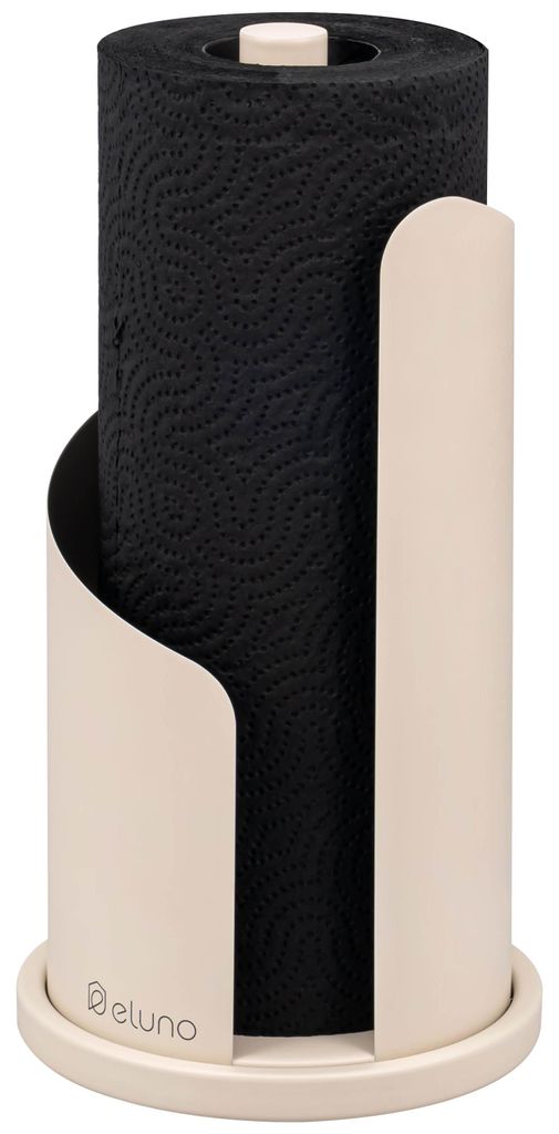 eluno Küchenrollenhalter aus Edelstahl und beige lackiertem Metall, Küchenrollen bis 28 cm oder 3 Toilettenpapierrollen