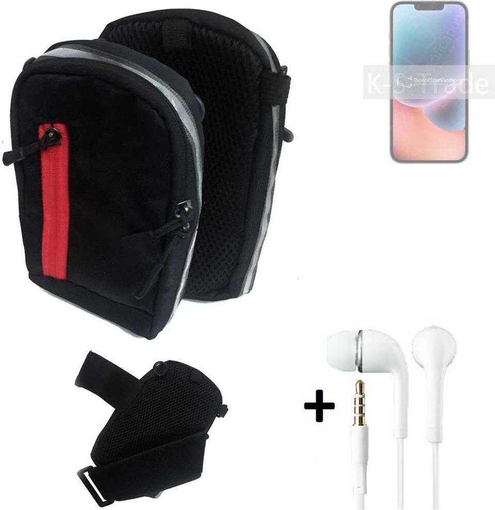 K-S-Trade Outdoor Gürteltasche Holster Umhängetasche + Kopfhörer kompatibel mit Apple iPhone 14 Plus schwarz Handy Tasche Case travelbag