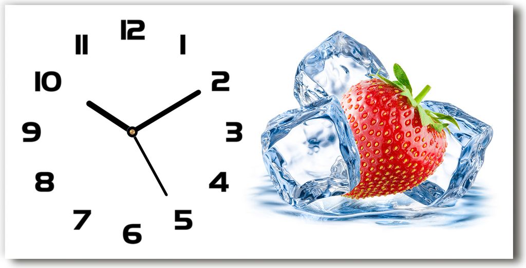 Wanduhr aus Glas – 60x30 cm - Glasbild - Glasuhr - Gehärtetes Glas - schwarze-zeiger - Erdbeere mit Eis