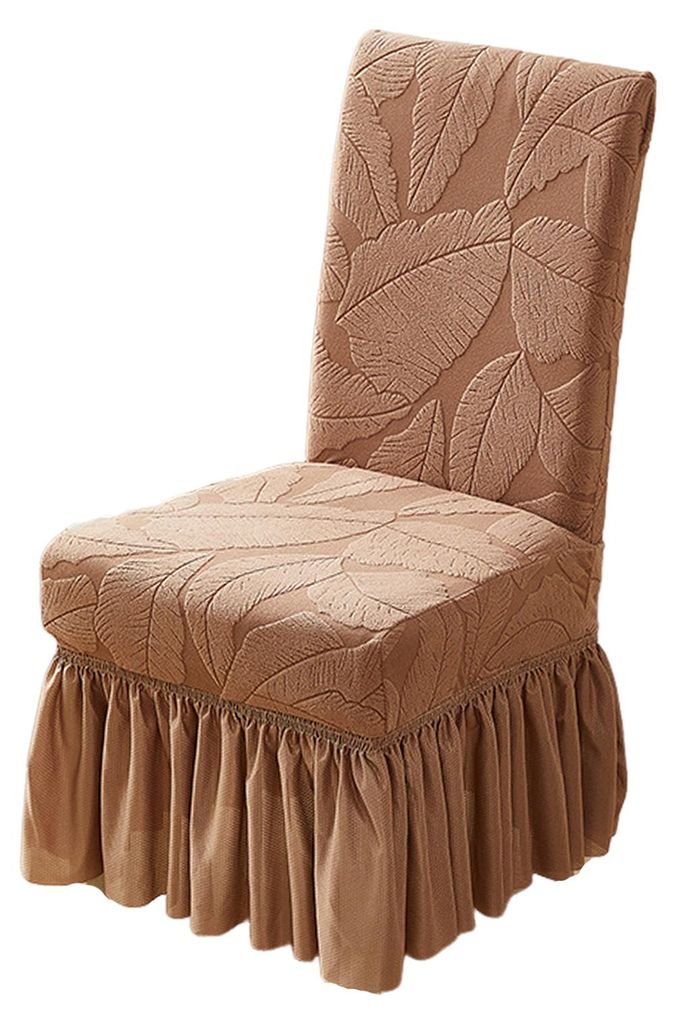 Jacquard-Stuhlhusse, elastischer Stuhlüberzug mit langem Rüschenrock, dehnbarer Stuhlüberzug für Esszimmer, Hochzeitsbankett-Dekoration