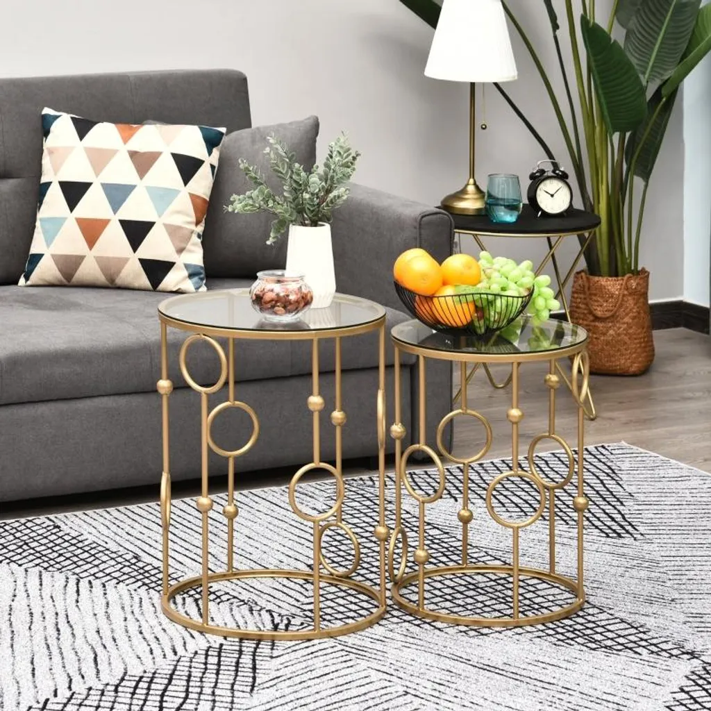 Set de 2 guéridons décoratifs dorés pour aménager un coin lecture