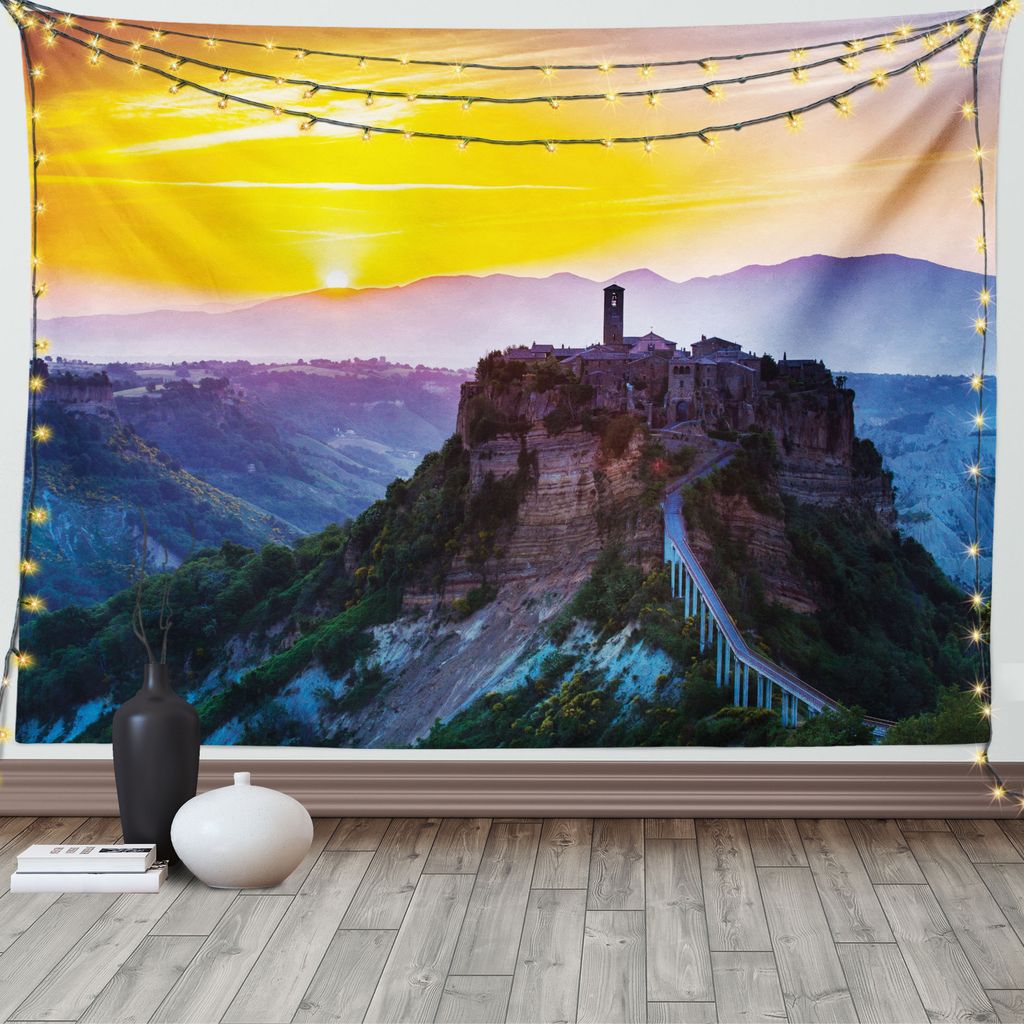 ABAKUHAUS Italien Wandteppich, Historisches Schloss Ort, Wohnzimmer Schlafzimmer Wandtuch Seidiges Satin Wandteppich, 150 x 100 cm, Mehrfarbig