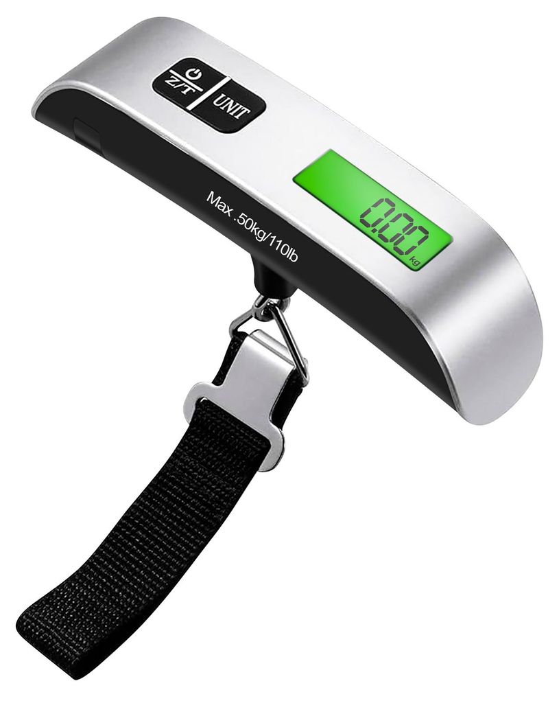 Avizar, Digitale Kofferwaage bis 50kg mit Temperatursensor, Schwarz / Silber