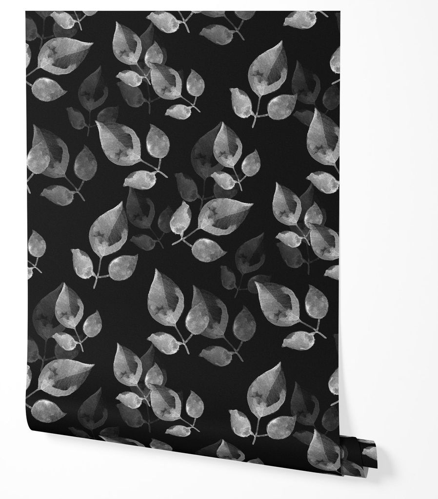 Vliestapete Blätter Elegantes Wohnzimmer 2x2,5 Grau-Schwarz