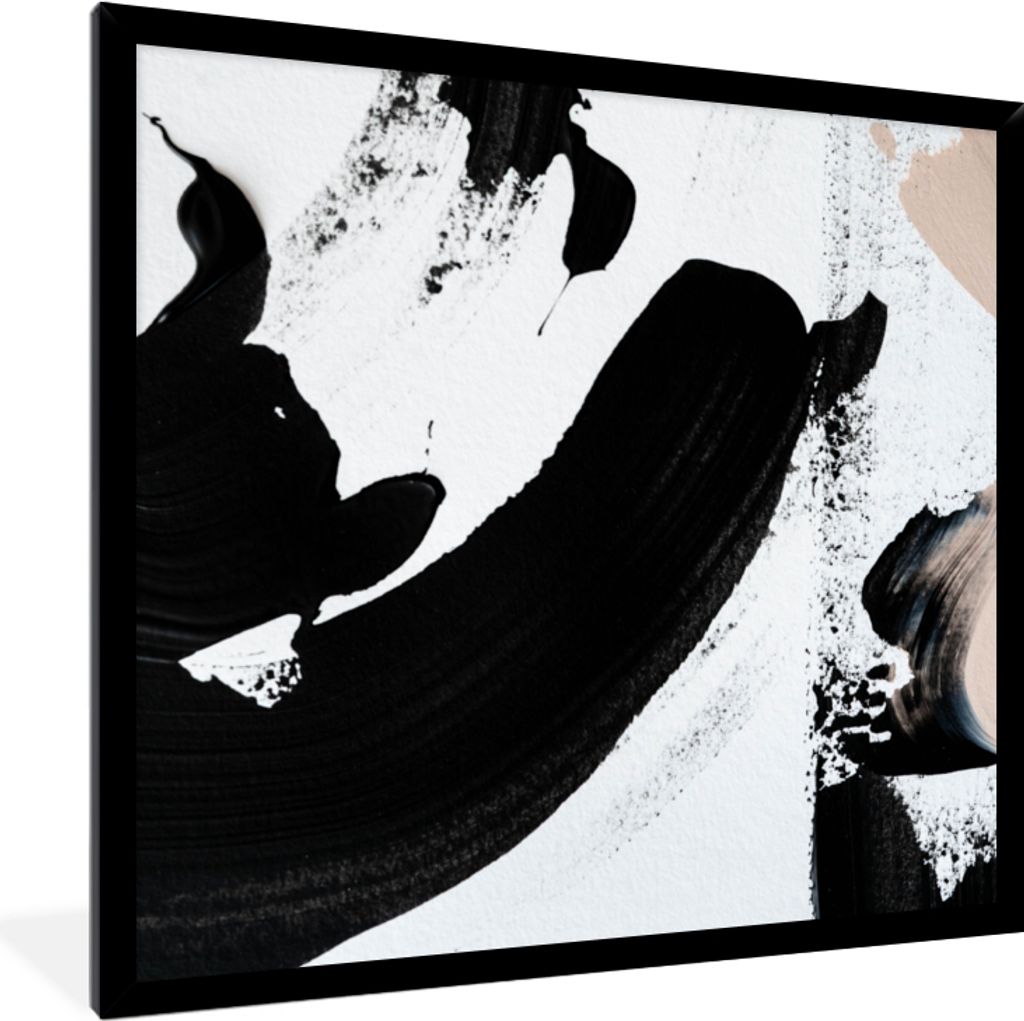 MuchoWow Gerahmtes Poster Schwarz - Abstrakt - Design 40x40 cm - Poster mit Schwarzem Bilderrahmen Wandposter Rahmen Foto Bilder - Mit Rahmen - W...