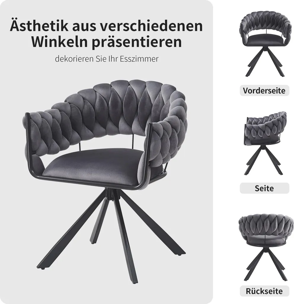 Chaise de luxe légère pour salon et coiffeuse en velours gris moderne - 5