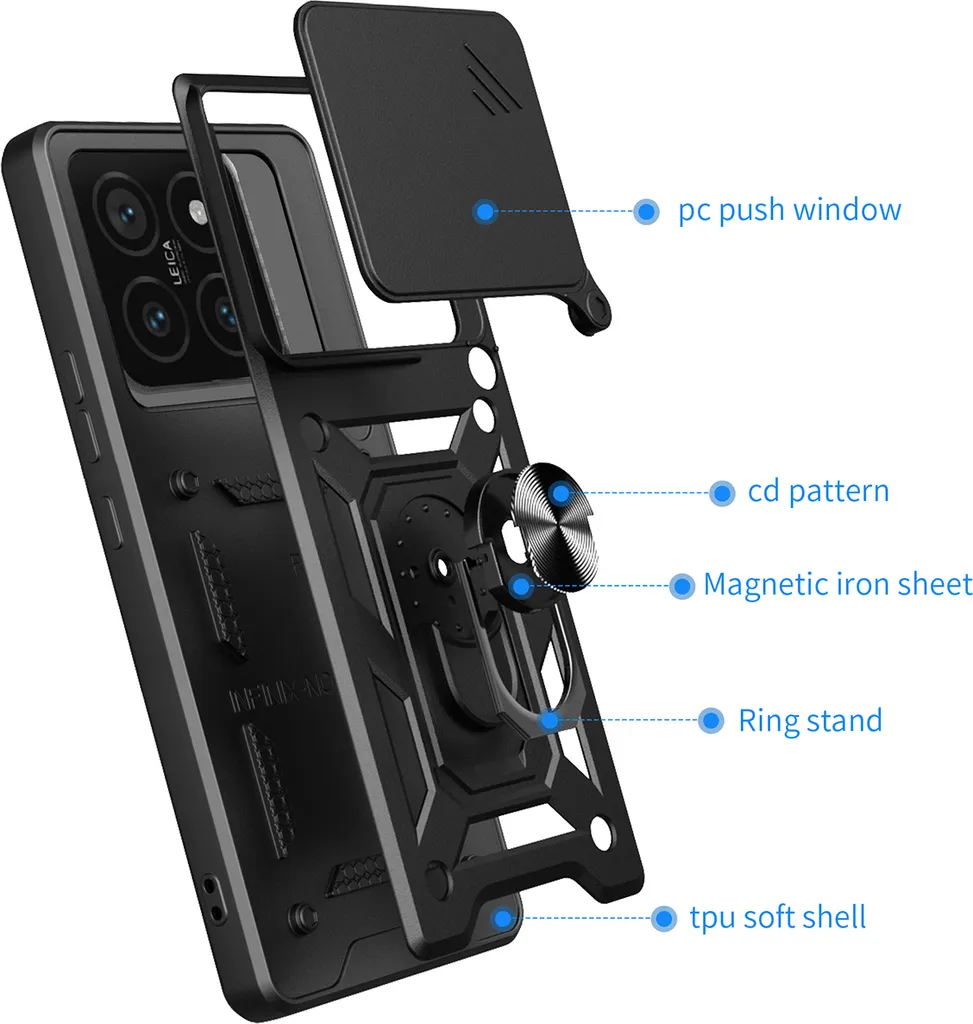 Cover Compatibile con Xiaomi 14T Pro 5G, Custodia Trasparente Silicone con Anello Ruotabile Cavalletto Quattro Angoli Anti-Caduta Crystal Clear Case - Anello Argento