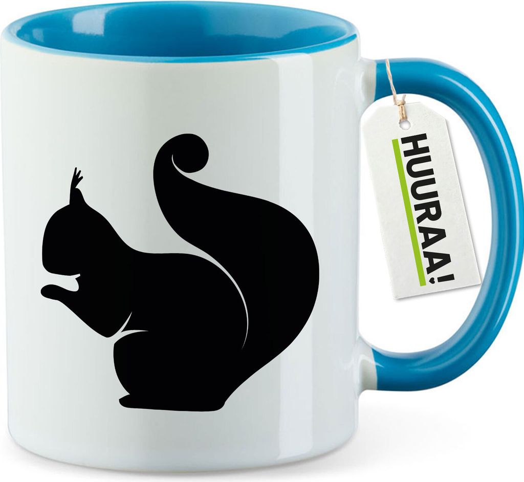 Huuraa Kaffeetasse Eichhörnchen Silhouette 330ml Blau Keramik Kaffeebecher Geschenkidee