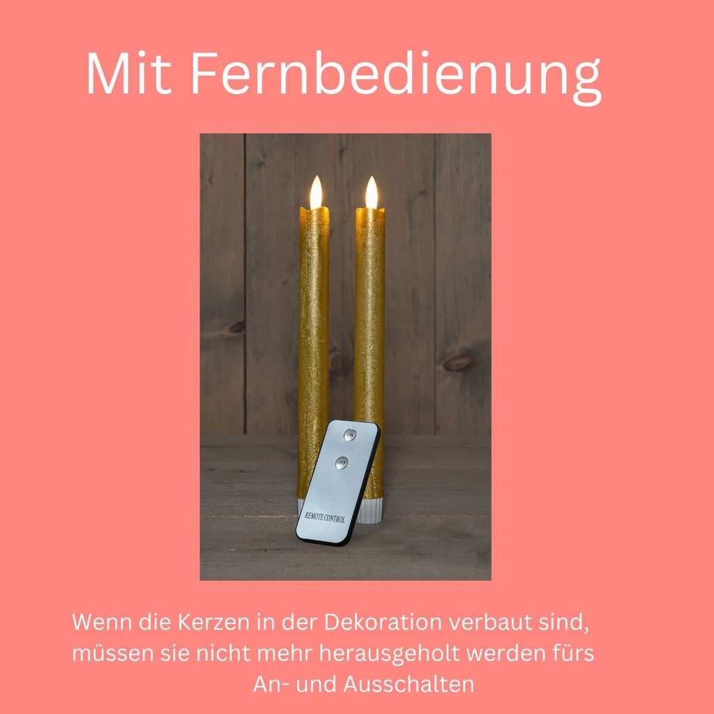 Novaliv LED-Stabkerzen Mit Timer – 4 Rote Echtwachs-Kerzen, 15 Cm, Flackernde Flamme