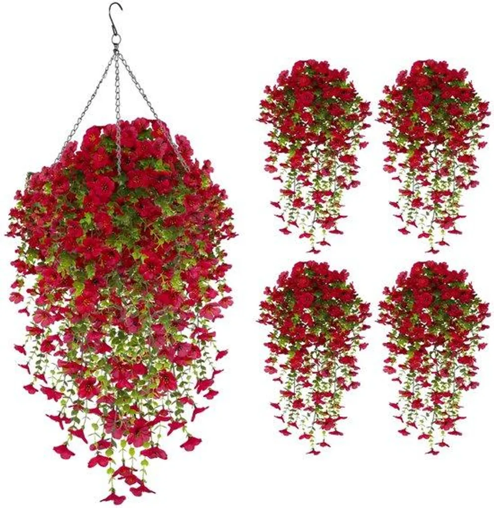 Couronne fleurs artificielles rouges à suspendre, décor mural de 35cm