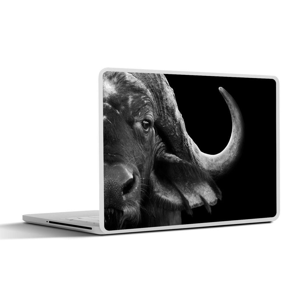 MuchoWow Laptop Aufkleber Sticker Cover Büffel - Tiere - Schwarz - Weiß 25x18 cm - Laptop-Deko