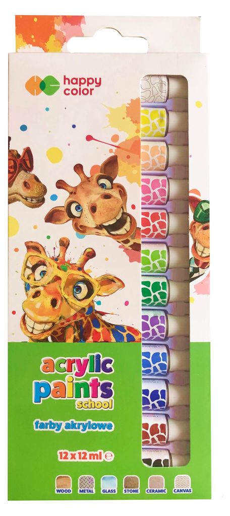 Acrylfarben-Set, 12 Farben, 12 ml, Happy Color