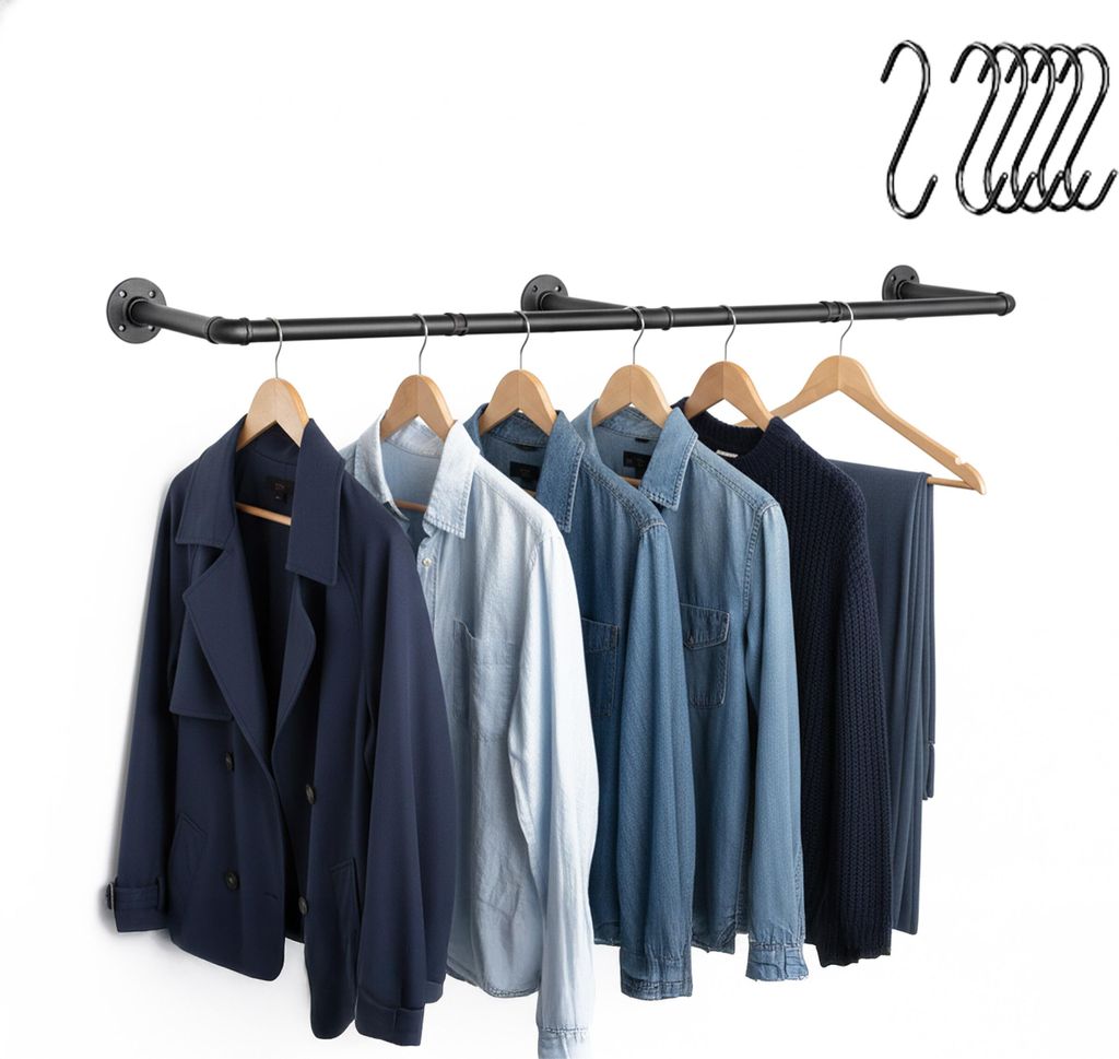 Relaxdays Kleiderstange Wandmontage, 140 cm, Industrial Produktbild 