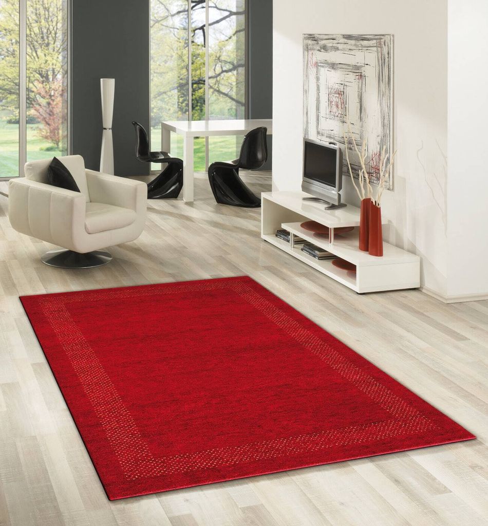 Teppich CASABLANCA | Farbe: Rot; Größe: 70 x 140 cm | strapazierfähig und leicht zu reinigen | Wohnzimmer | Schlafzimmer