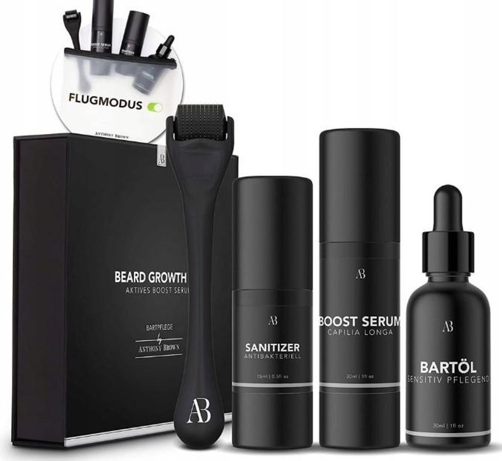 Anthony Brown Bartwuchs Set mit Bartroller 0,5 mm, Serum Produktbild 