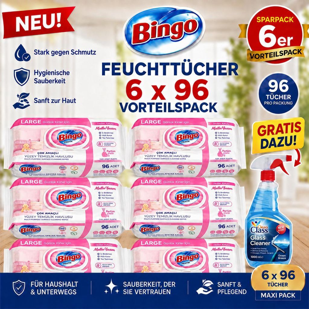 Bingo Pink 6x96 Blatt Blumenduft Reinigungstücher + Produktbild 