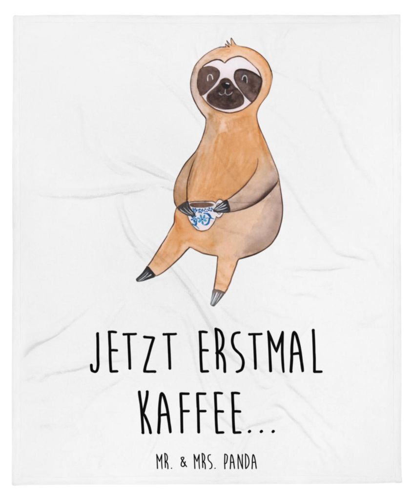 Mr. & Mrs. Panda Decke Faultier Kaffee - Weiß - Geschenk, Morgenmuffel, Kaffeetasse, Tagesdecke, Sofaüberwurf, Coffee, Bettdecke, Plaid, Flauschige