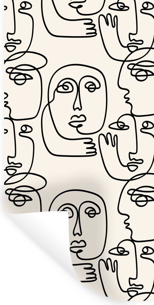 MuchoWow Wandtattoo Wandsticker Wandaufkleber Gesicht - Muster - Strichzeichnung 80x160 cm Selbstklebend und Repositionierbar - Sticker - Dekorfolie