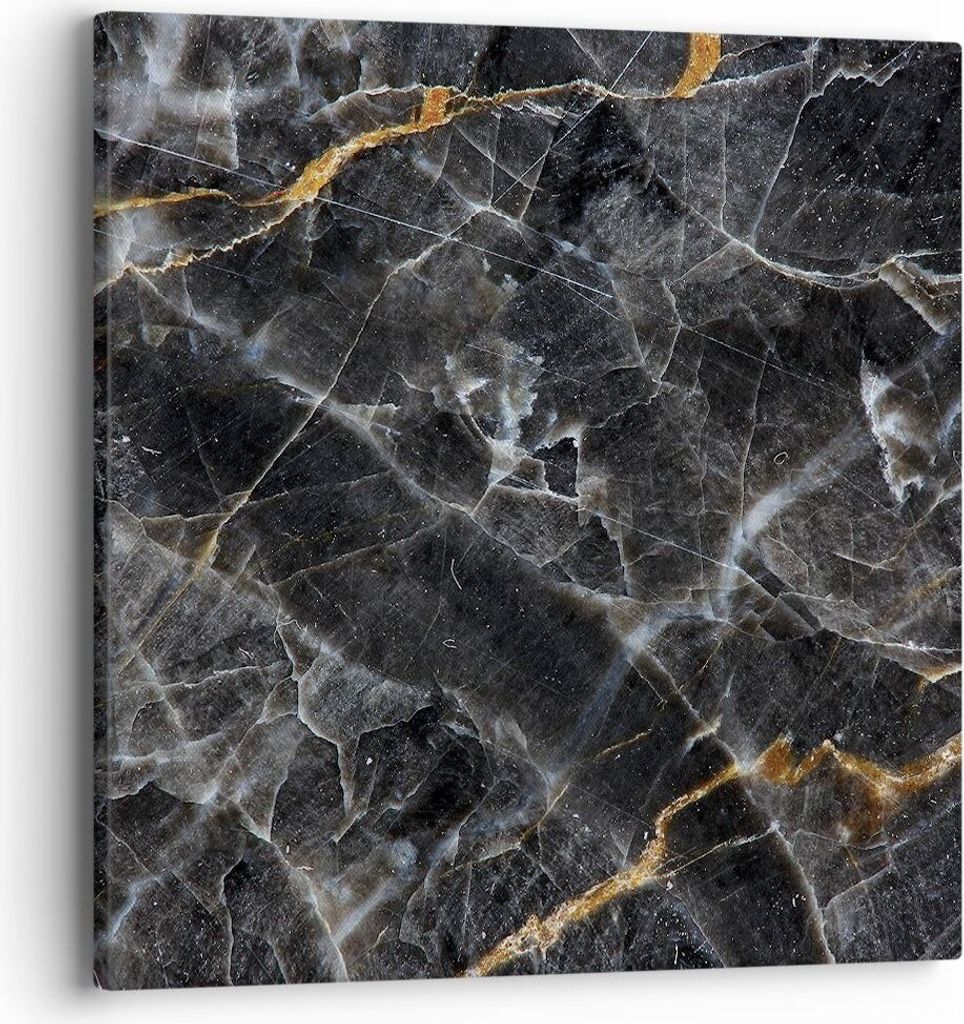 Bild auf Leinwand - Leinwandbild - Einteilig - Marmor Stein Schwarz - 40x40cm - Wand Bild - Wanddeko - Wandbilder - Leinwanddruck - Bilder - Wandde...