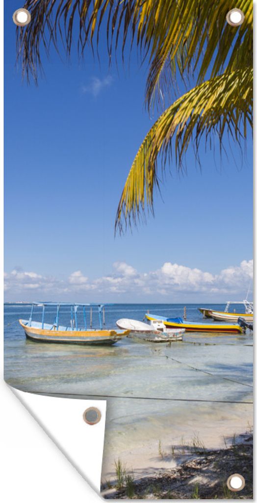 MuchoWow 40x80 cm Outdoor-Poster Gartendeko Sichtschutz Garten Poster für den Garten Der Strand der nordamerikanischen Isla Mujeres mit Booten