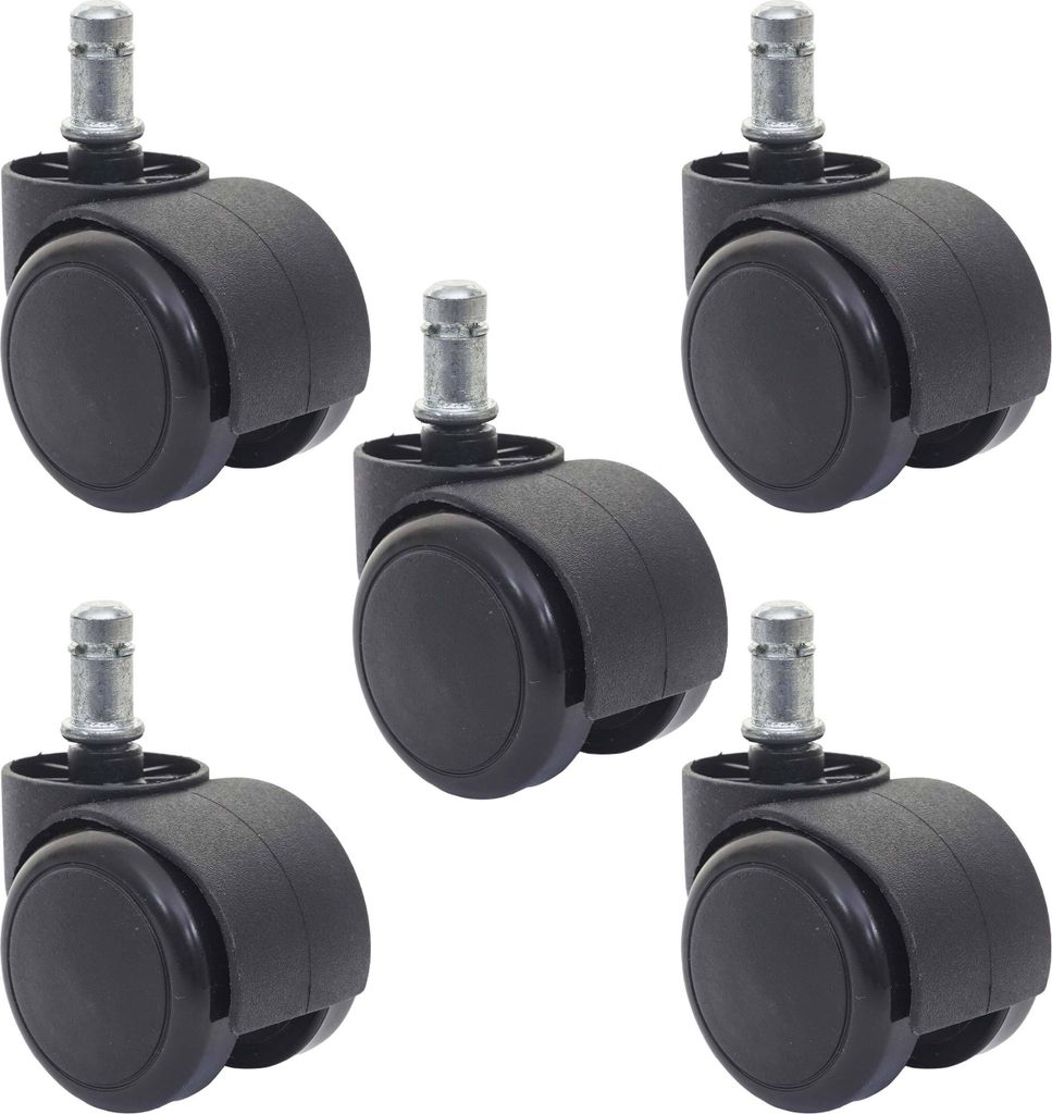 5er-Set Hartbodenrollen HWC-H86, Bürostuhl-Rollen Stuhlrollen, 150kg belastbar Ø 11mm schwarz