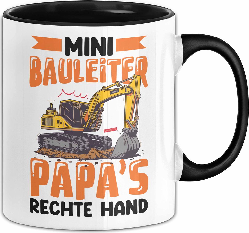 Mini Bauleiter Papas Rechte Hand Tasse Geschenkidee Kakaobecher Jungs (Schwarz)