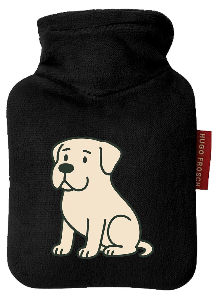 Huuraa Mini-Wärmflasche Mastiff Comic Masti 0,2 Liter Black Mini Veloursbezug Taschenwärmer Geschenkidee