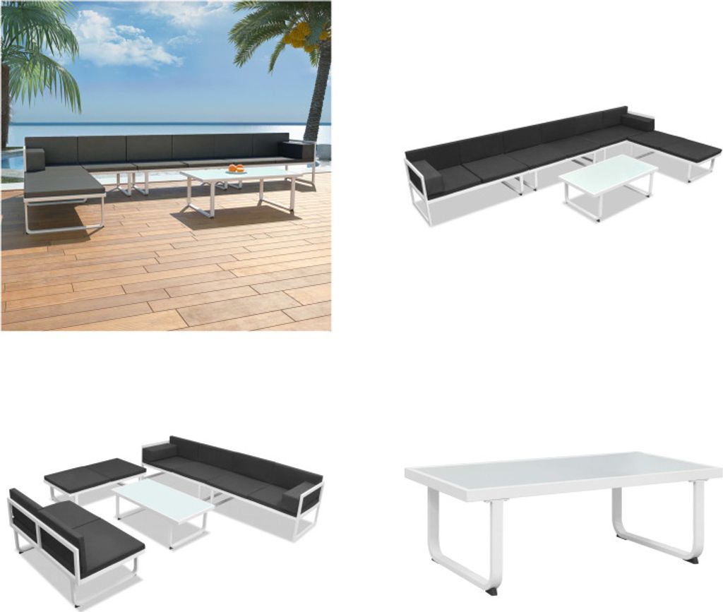 vidaXL 5 tlg. Garten Lounge Set Textilene Aluminium Schwarz - Gartenmöbel-Set - Gartenmöbel-Sets - Gartensofa - Gartensofas