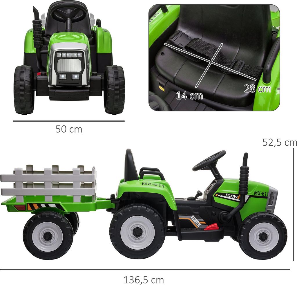 HOMCOM Traktor elektryczny z przyczepą i zdalnym Zdjęcie produktu 