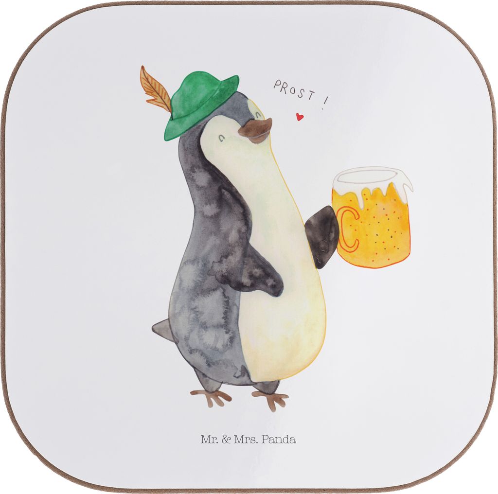 Mr. & Mrs. Panda Tischuntersetzer Pinguin Bier - Weiß - Geschenk, Feierabend, , Pinguine, gläseruntersetzer, weinuntersetzer, Design Untersetzer,...