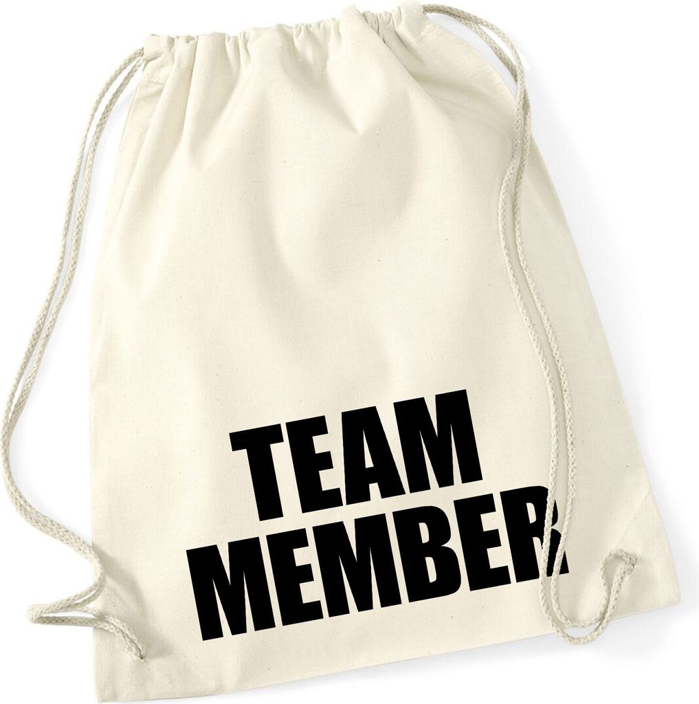 Huuraa Turnbeutel Team Member Schriftzug 12 Liter Natural Baumwolle Rucksack Geschenkidee
