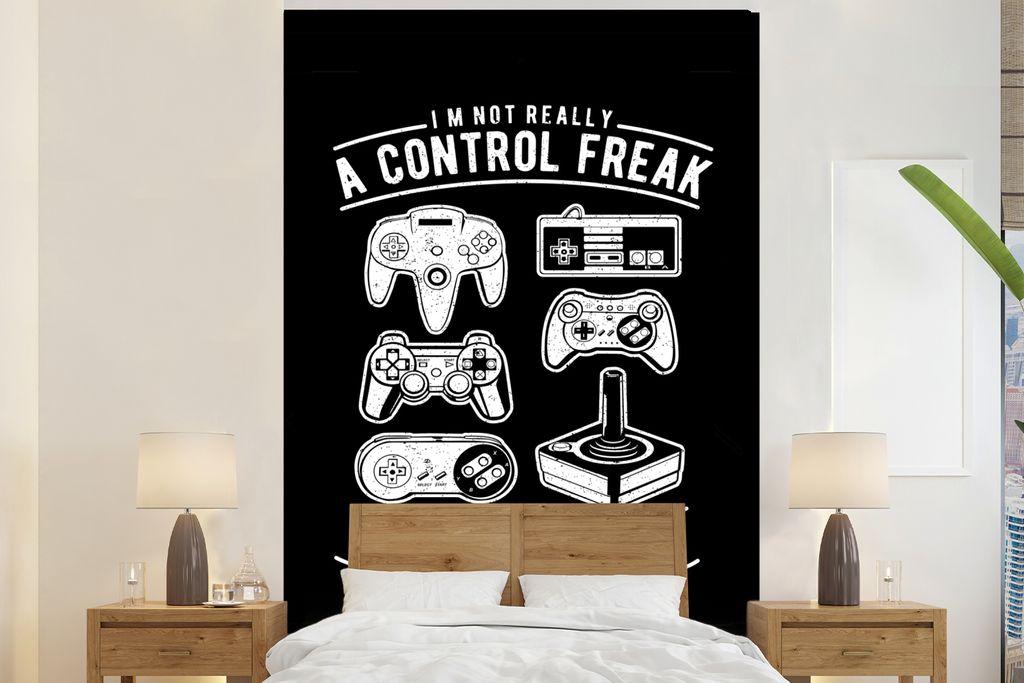 MuchoWow Fototapete für Wohnzimmer oder Schlafzimmer Wandtapete Vinyl Motivtapete Mancave - Controller - Spielkonsole - Vintage - 225x350 cm - S...