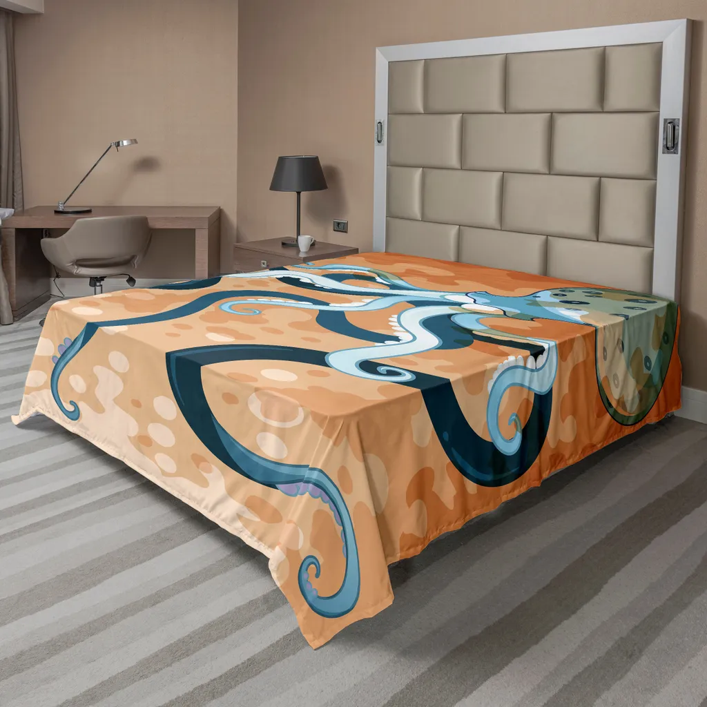 Drap Plat Décoratif Pieuvre des Océans 244x205cm pour Chambre Adulte