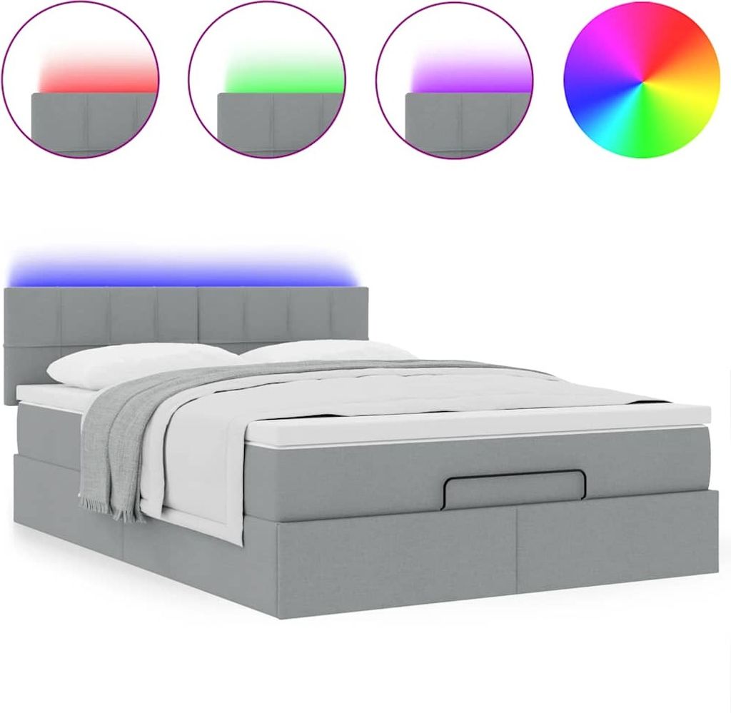 SYFAX Ottoman-Bett mit Matratze & LEDs Hellgrau 140x200 cm Stoff