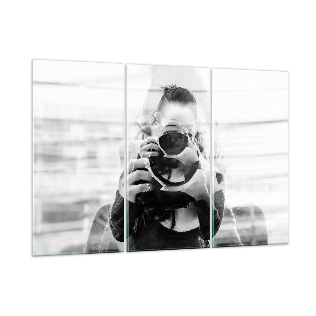 Bilder auf glas - 3 Teile - Fotograf Schwarzweiß Doppel - 165x110cm - Glasbilder - Wandbilder - Bilder - Wanddekoration aus Glas - Glas Bilder - W...